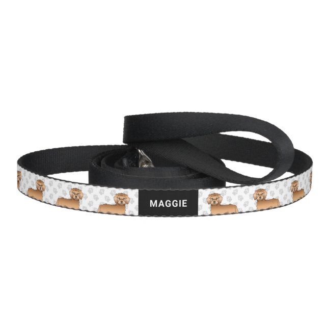 Apricot Mini Goldendoodle Cartoon Dog & Name Pet Leash (Handle)