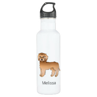 Apricot Mini Goldendoodle Cartoon Dog &amp; Name Stainless Steel Water Bottle
