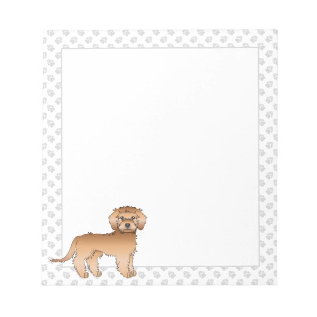 Apricot Mini Goldendoodle Cartoon Dog & Paws Notepad (Front)