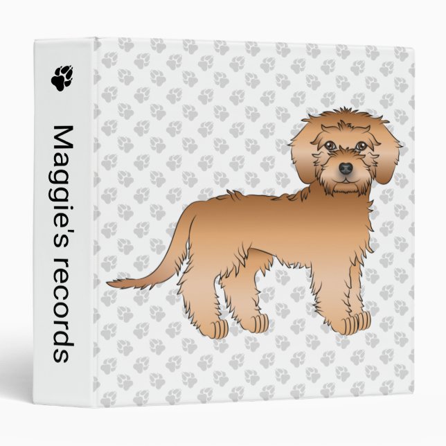 Apricot Mini Goldendoodle Cartoon Dog & Text 3 Ring Binder (Front/Spine)
