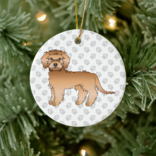 Apricot Mini Goldendoodle Cartoon Dog & Text Ceramic Ornament
