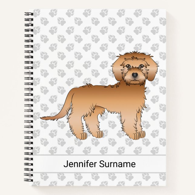 Apricot Mini Goldendoodle Cartoon Dog & Text Notebook (Front)