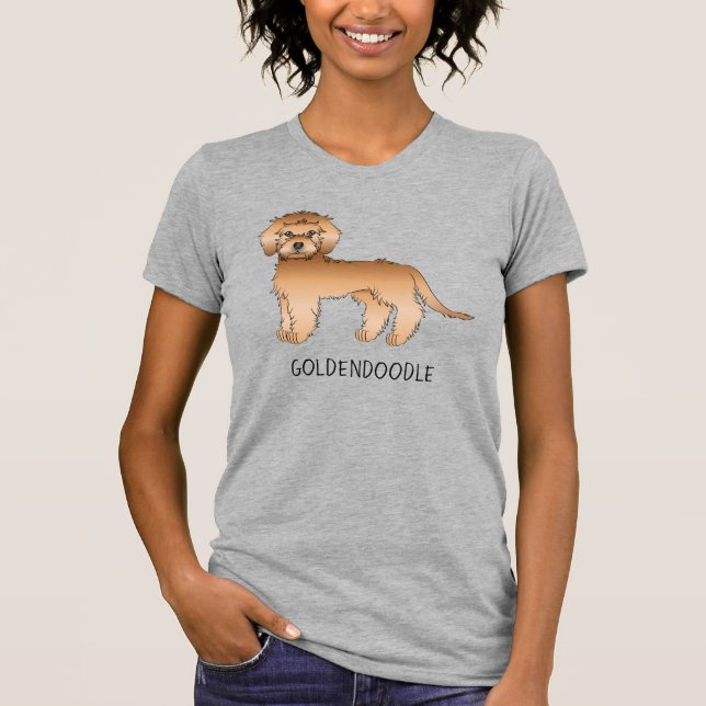 Apricot Mini Goldendoodle Cartoon Dog & Text T-Shirt (Front)