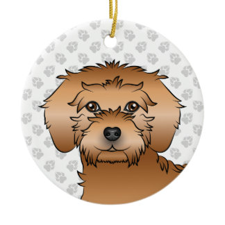 Apricot Mini Goldendoodle Cute Cartoon Dog Head Ceramic Ornament