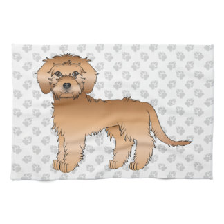 Apricot Mini Goldendoodle Cute Cartoon Dog & Paws Kitchen Towel