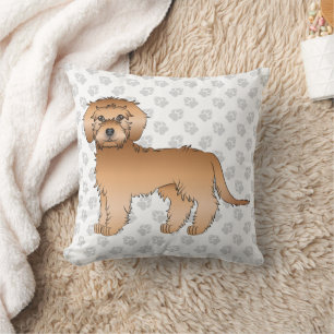 Apricot Mini Goldendoodle Cute Cartoon Dog & Paws Throw Pillow