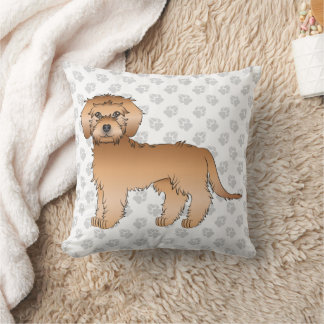 Apricot Mini Goldendoodle Cute Cartoon Dog &amp; Paws Throw Pillow