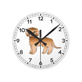 Apricot Mini Goldendoodle Cute Cartoon Dog Round Clock