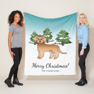 Apricot Mini Goldendoodle Dog In A Winter Forest Fleece Blanket