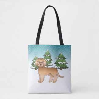 Apricot Mini Goldendoodle Dog In A Winter Forest Tote Bag