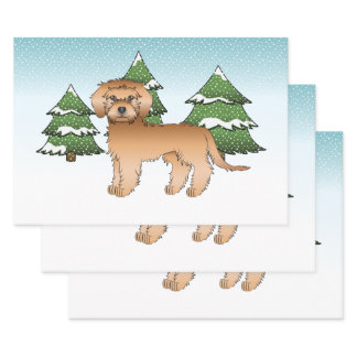 Apricot Mini Goldendoodle Dog In A Winter Forest Wrapping Paper Sheets