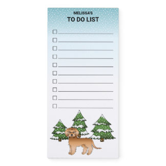Apricot Mini Goldendoodle Winter Forest To Do List Magnetic Notepad