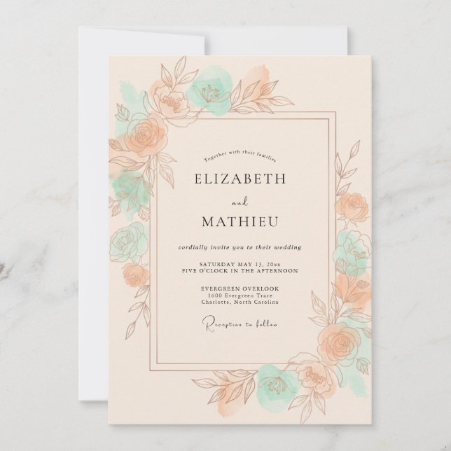 Apricot Mint Romantic Spring Wedding Invitation (Front)