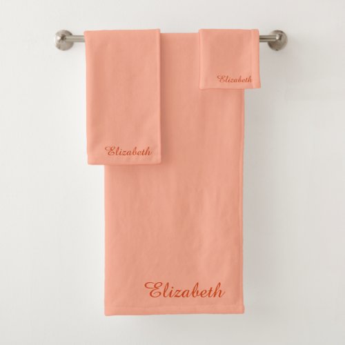Apricot Modern Elegant Handwritten Name Template Bath Towel Set