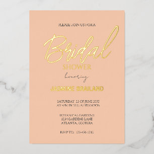 Apricot Modern Simple Bridal Shower Gold    Foil Invitation