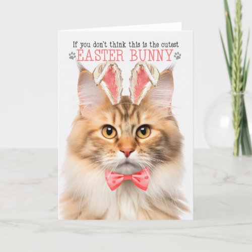 Apricot Norwegian Forest Cat Bunny Ears for Easter Holiday Card