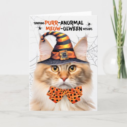 Apricot Norwegian Forest PURRanormal MEOWolween Holiday Card