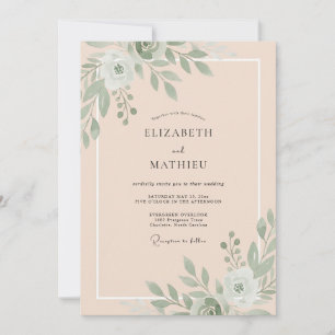 Apricot Olive Leaf Wedding Invitation