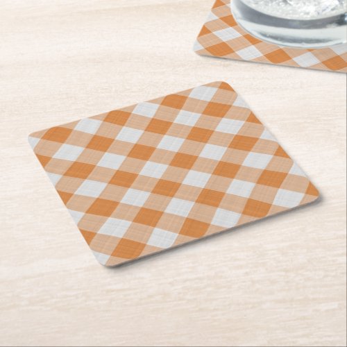 Apricot Orange Country Cottage Gingham Stripes Square Paper Coaster