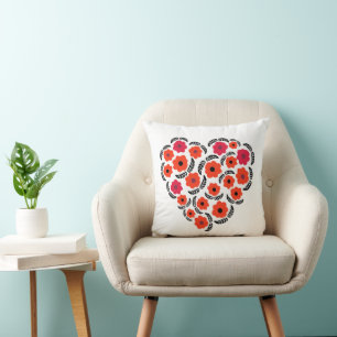 Apricot Orange Flower Heart Throw Pillow
