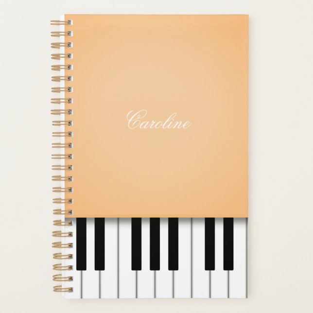Apricot Orange Piano Keyboard Personalized Music Planner (Front)
