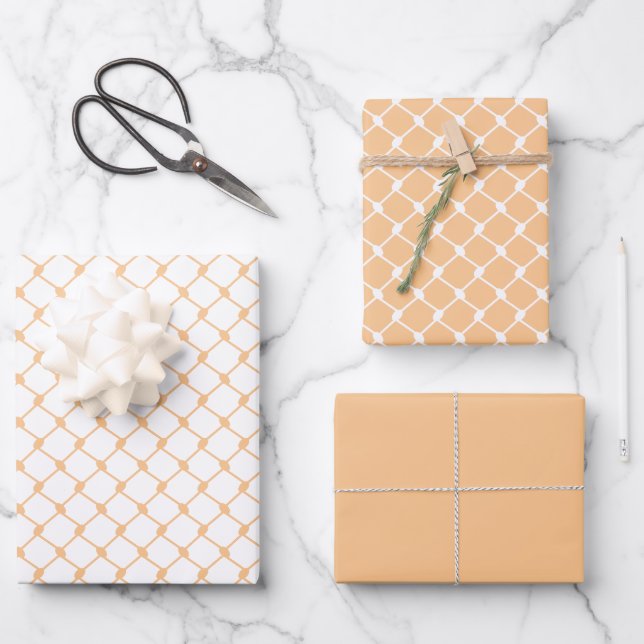 Apricot Palestinian Keffiyeh Pattern Design Wrapping Paper Sheets (Front)