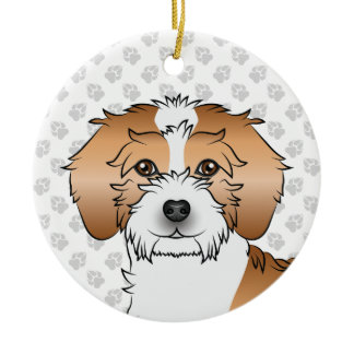 Apricot Parti-color Mini Goldendoodle Dog Head Ceramic Ornament