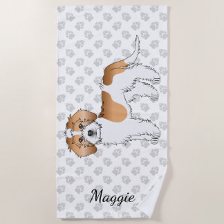 Apricot Parti-color Mini Goldendoodle Dog &amp; Name Beach Towel