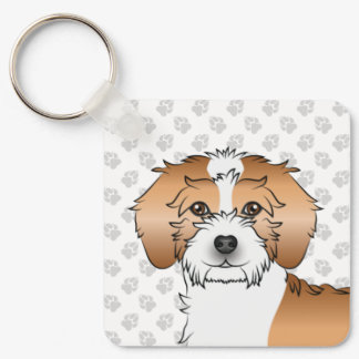 Apricot Parti-color Mini Goldendoodle Dog &amp; Name Keychain