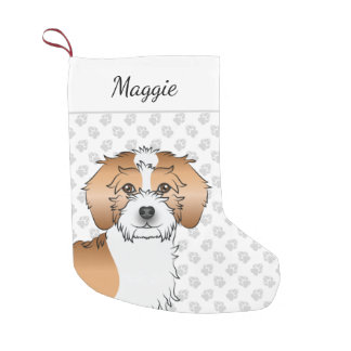 Apricot Parti-color Mini Goldendoodle Dog &amp; Name Small Christmas Stocking