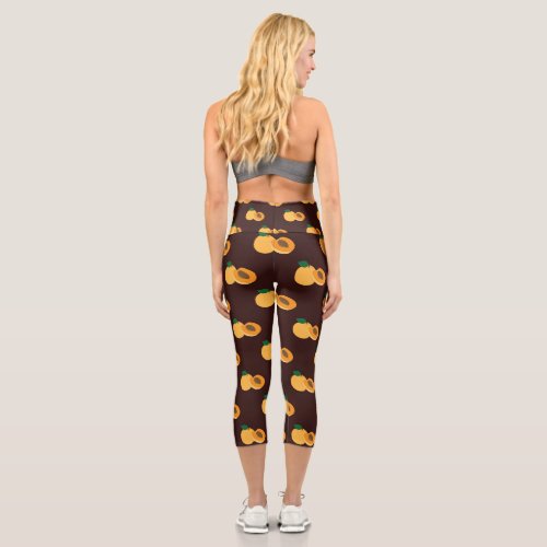 apricot pattern with brown background capri leggings