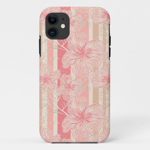 Apricot peach pink floral striped pattern iPhone 11 case