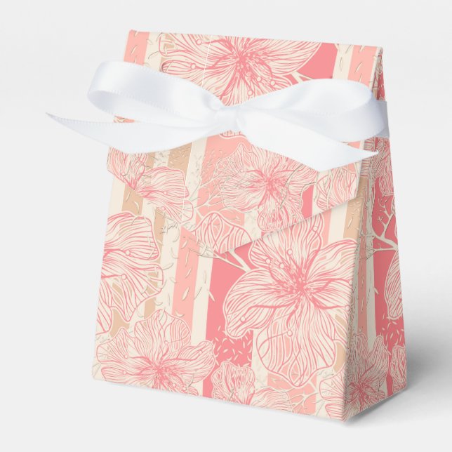 Apricot peach pink floral striped pattern favor boxes (Front Side)