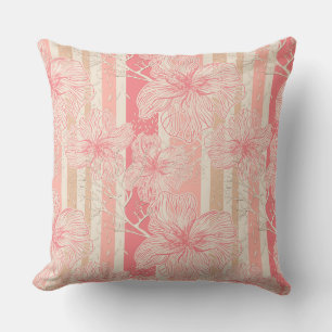 Apricot peach pink floral striped pattern throw pillow