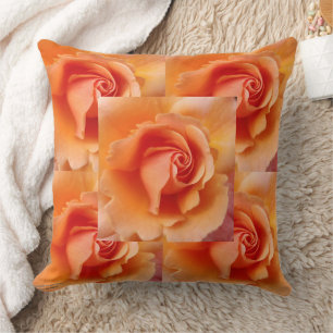 Apricot Peach Rose Flower Close Up Photo Tiled Throw Pillow