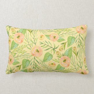 Apricot Peony Floral Watercolor Lumbar Pillow