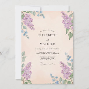 Apricot Periwinkle Wisteria Wedding Invitation