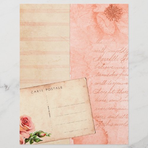 Apricot Pink Floral Collage Scrapbook Paper