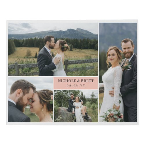 Apricot Pink Names  Date Wedding Photo Collage Faux Canvas Print