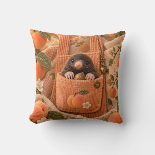 Apricot Pocket Mole Cozy Embroidered Cottage Throw Pillow