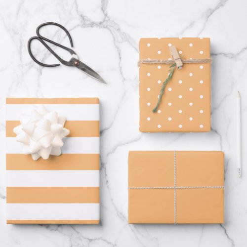 Apricot Polka Dot Wide Striped and Solid Wra Wrapping Paper Sheets