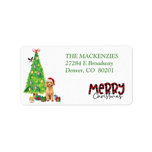 Apricot Poodle and Christmas Tree Return Address  Label