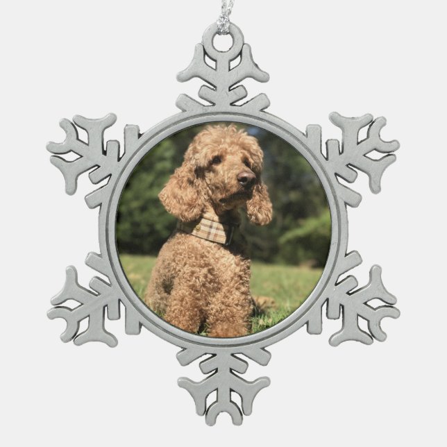 Apricot Poodle Customizable Snowflake Pewter Christmas Ornament (Front)