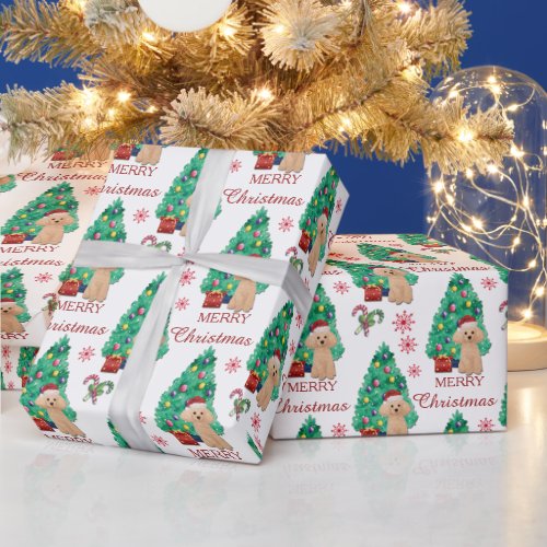 Apricot Poodle Dog Christmas Pattern Wrapping Paper