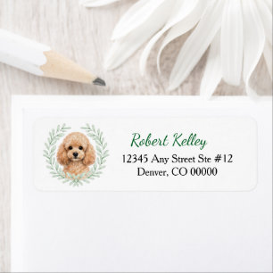 Apricot Poodle Dog Eucalyptus Leaf Wreath Label