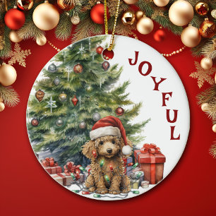 Apricot Poodle Dog in Christmas Lights Ceramic Ornament