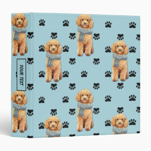 Apricot Poodle Dog Paw Prints Pattern 3 Ring Binder