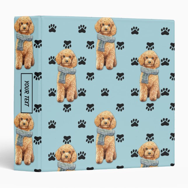 Apricot Poodle Dog Paw Prints Pattern 3 Ring Binder (Front/Spine)