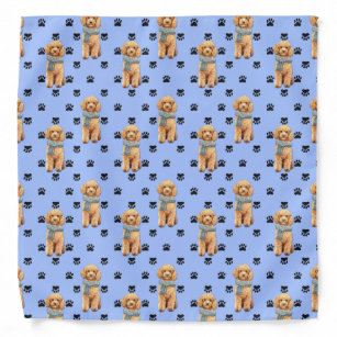 Apricot Poodle Dog Paw Prints Pattern Bandana