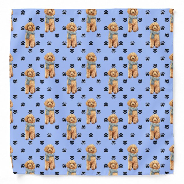 Apricot Poodle Dog Paw Prints Pattern Bandana (Front)